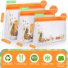 Orange 12 Pack Reusable Food Storage Bags Stand Up - Leakproof Reusable Freezer Bags; 5 Reusable Gallon Bags + 4 Reusable Sandwich Bags + 3 Reusable S