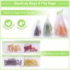 green Reusable Food Storage Bags Stand Up - 12 Pack Leakproof Freezer Bags - 4 Washable Gallon Bags + 4 Reusable Sandwich Bags + 4 Reusable Snack Bags