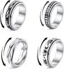 4Pcs Stainless Fidget Band Rings Spinner Rings for Women Mens Sun Moon Star Meditation Rings for Stress Relieving Set Size 9