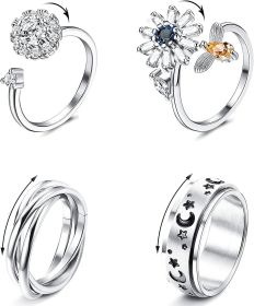 Fidget Spinner Rings for Women Men 316L Stainless Anxiety Rings for Stress Relieving Wedding Promise Rings Set Size 5