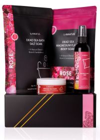 Luxury Dead Sea Spa Gift Set – Bath Salt, Magnesium Flakes, Pillow & Linen Spray, and Mud Mask – Rose & Sandalwood Aromatherapy Kit for Relaxation, Hy